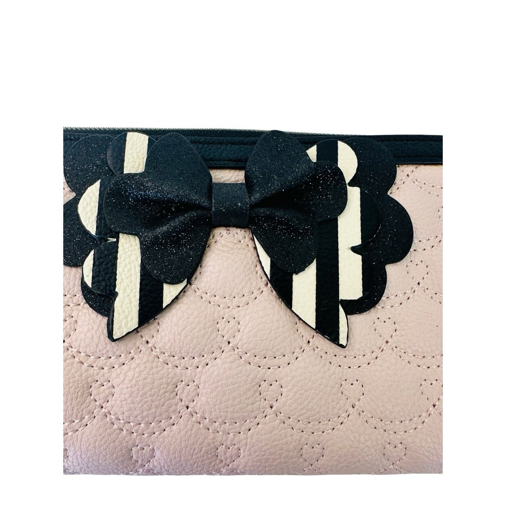 Betsey‎ Johnson Quilted Zip Around Pink & Black Wallet Faux Leather Wallet - Picture 5 of 16